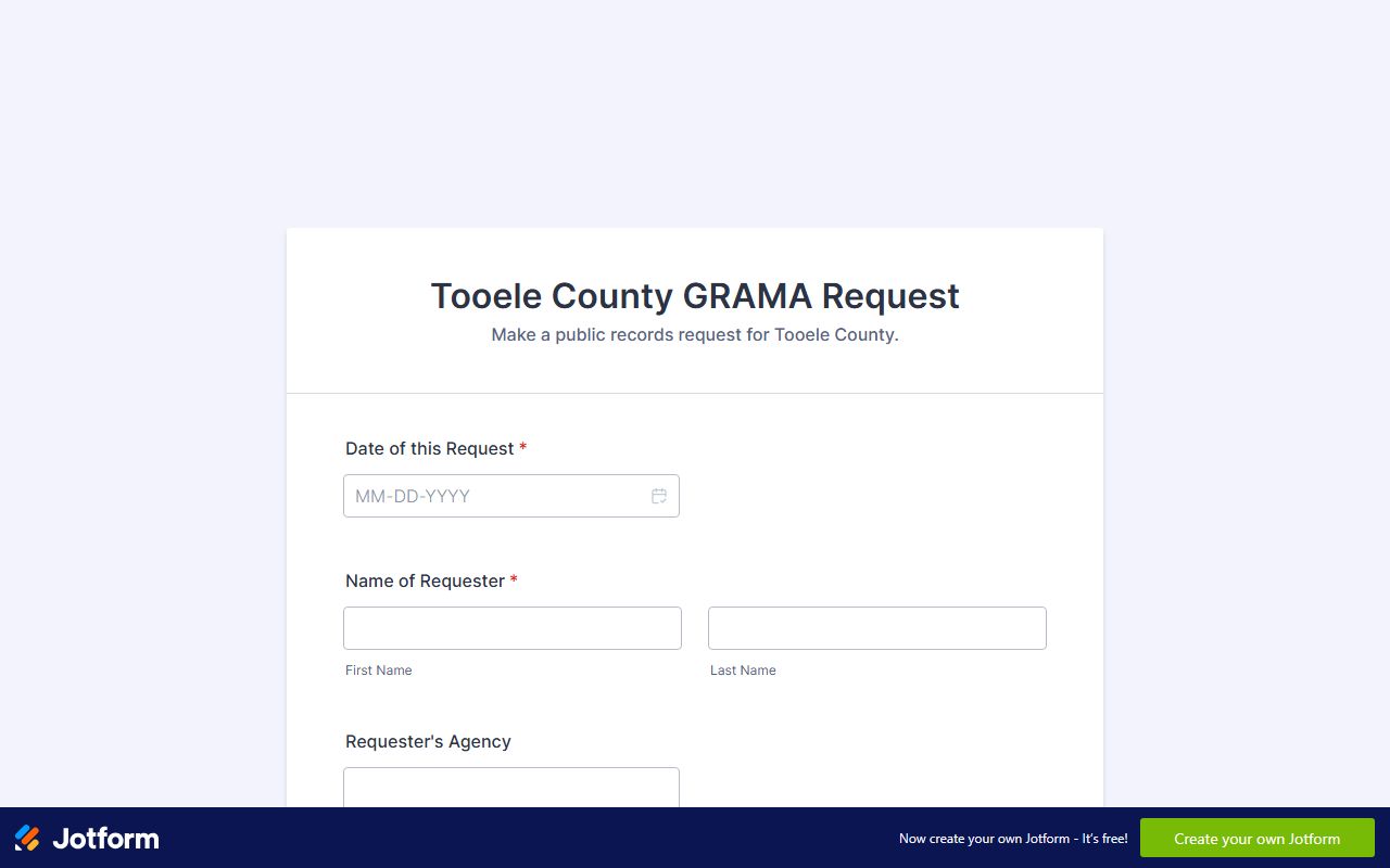 Tooele County inmate records GRAMA request form