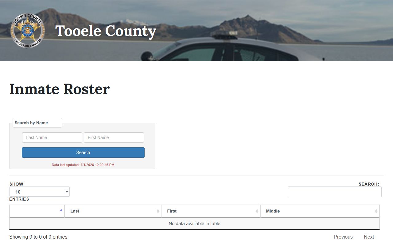 Tooele County inmate population roster search fields