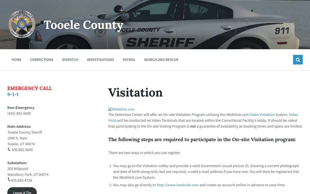 Tooele County Detention Center visitation inmate rules