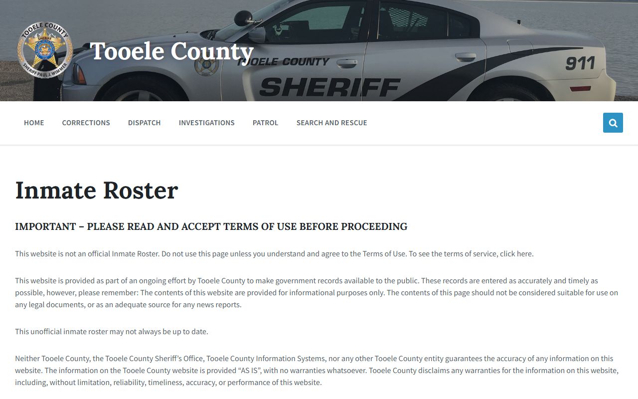 Tooele County inmate records roster terms screen