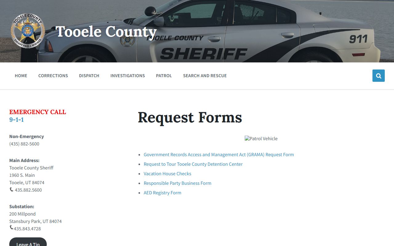 Tooele County jail mugshots sheriff request forms and GRAMA route
